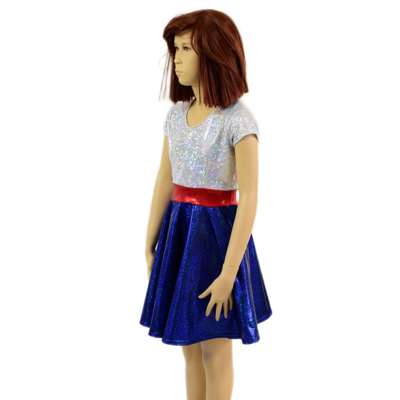Girls Red, White and Blue Cap Sleeve Skater Dress