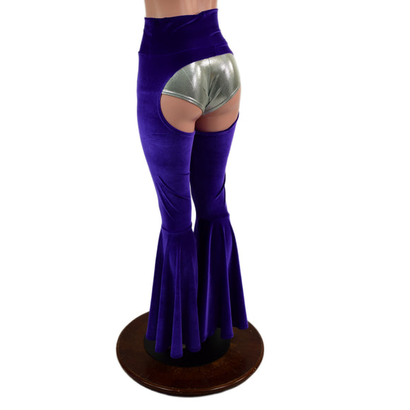 High Waist Bell Bottom Flare Chaps in Purple Velvet (Shorts sold separately)