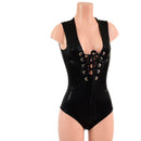 Black Mystique Sleeveless Romper with Plunging Laceup Neckline-6