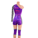 4PC Grape & Checkered Wrestling Shorts, Crop Top and Knee Pad Covers Set - 4