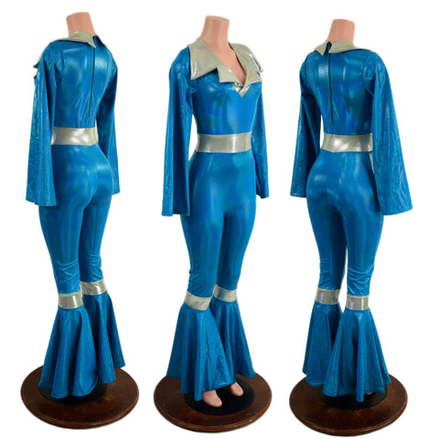 Bell Bottom Catsuit with Bell Sleeves and Waist/Knee Band - Coquetry Clothing