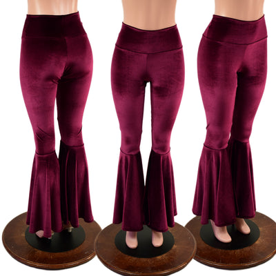 Burgundy Velvet High Waist Bell Bottom Flares