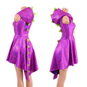 Purple Scale Dragon Tail Skater Dress with Laceup Neckline - 2
