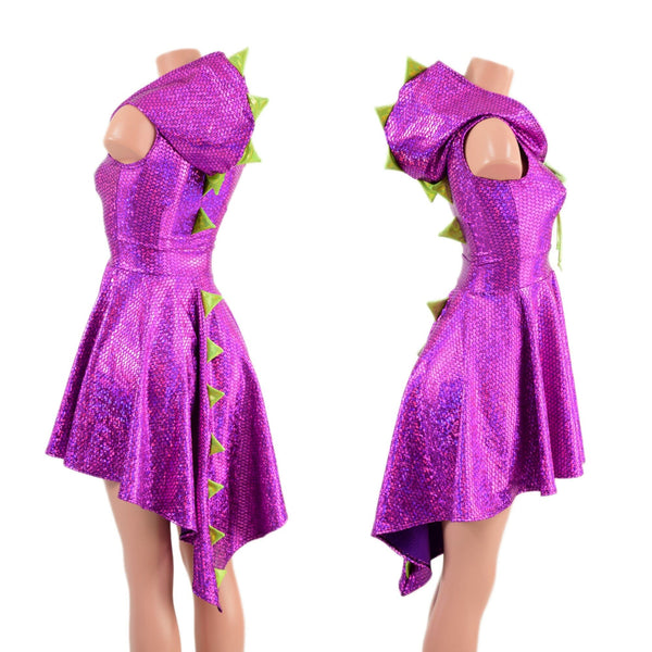 Purple Scale Dragon Tail Skater Dress with Laceup Neckline - 2