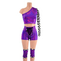4PC Grape & Checkered Wrestling Shorts, Crop Top and Knee Pad Covers Set - 2