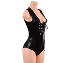 Black Mystique Sleeveless Romper with Plunging Laceup Neckline-3