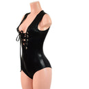Black Mystique Sleeveless Romper with Plunging Laceup Neckline-2