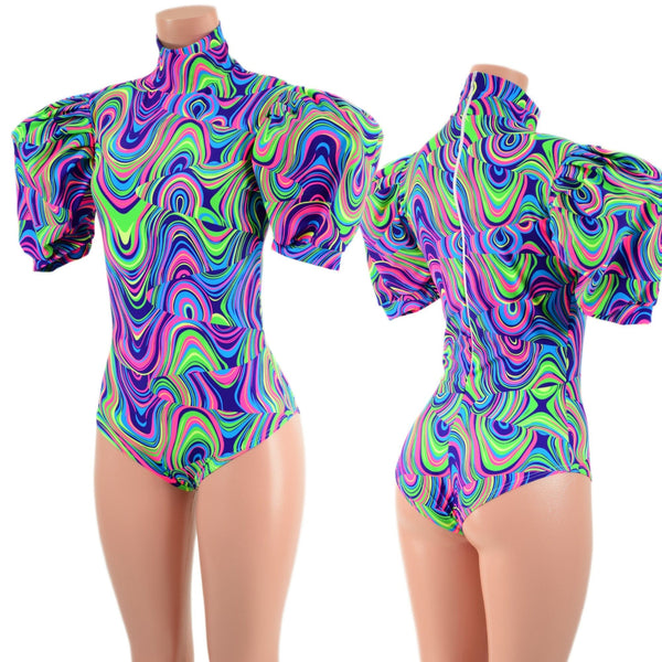 Glow Worm Romper with Half Length Victoria Puffed Sleeves - 2