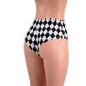Black and White Diamond Print High Waist Siren Shorts with Brazilian Cut Leg - 3