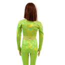 Girls Long Sleeve Crop Top in Neon Lime Holographic-5