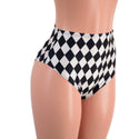 Black and White Diamond Print High Waist Siren Shorts with Brazilian Cut Leg - 2