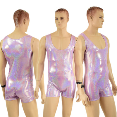 Mens Lilac Holographic Singlet Romper