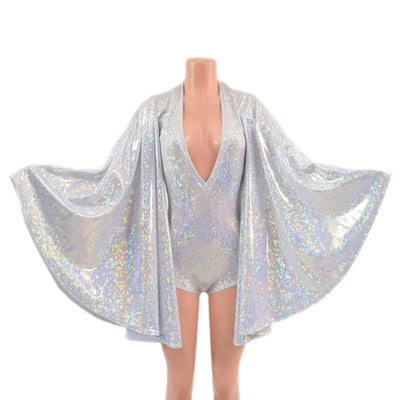 Plunging V Neck White Kaleidoscope Romper with Boy Cut Leg