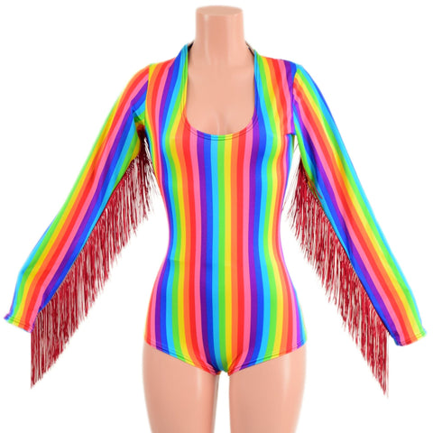 Long Sleeve Rainbow Romper with Fringe Coquetry Clothing 