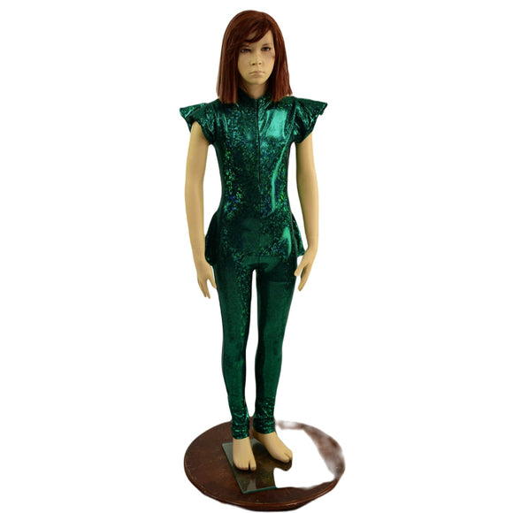 Girls Green Kaleidoscope Catsuit with Front Zipper and Ruffle Rump - Coquetry Clothing