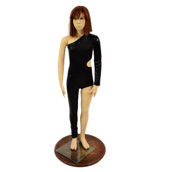 Girls Asymmetrical Black Mystique Catsuit with Cutout