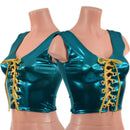 Teal Metallic Laceup Crop Tank-1