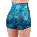 Ready To Ship Turquoise Shattered Glass High Waist Shorts-4