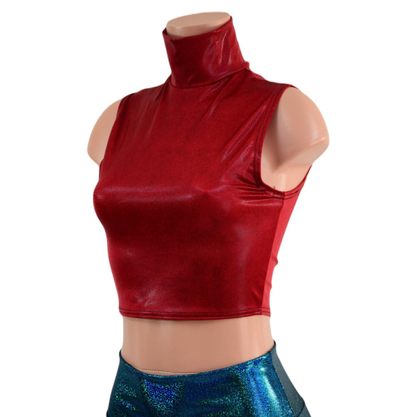 Coagulant Red Sleeveless Turtleneck Crop Top - 4