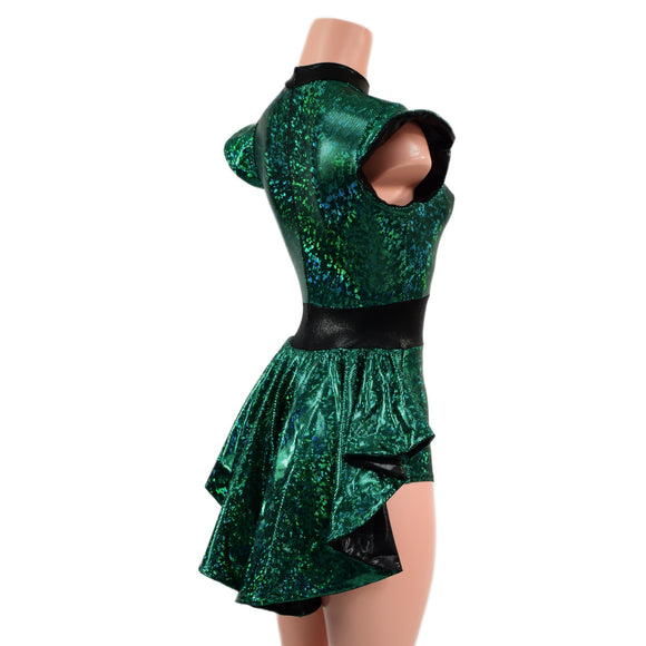 Green Kaleidoscope Mini Tux Back Romper with Black Mystique Trim