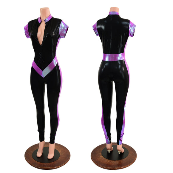 Cap Sleeve V Front Catsuit with Stella Neckline - Coquetry Clothing