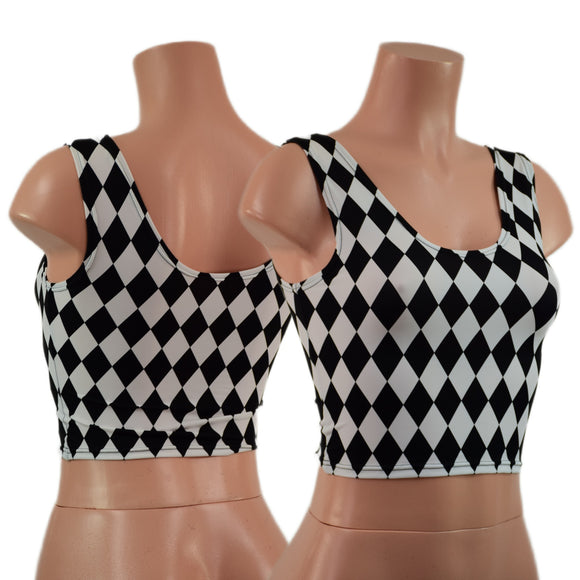 Ready To Ship Black and White Diamond Print Crop Tank