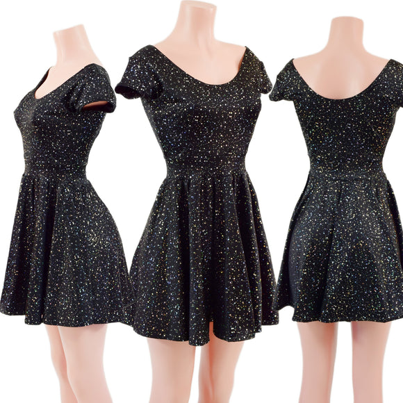 Star Noir Cap Sleeve Skater Dress