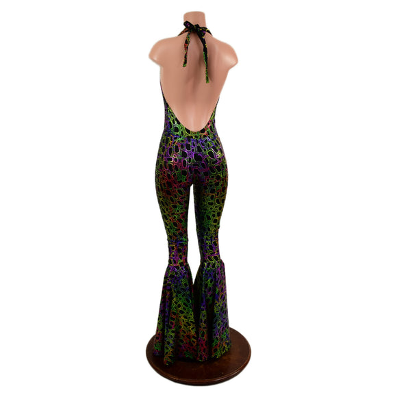 Josie Halter Bell Bottom Flare Catsuit in Poisonous