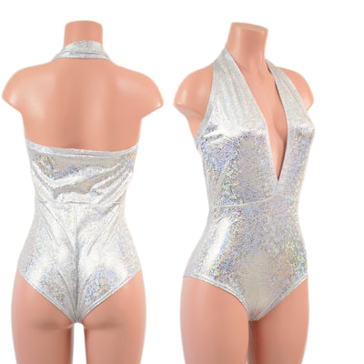 Backless Bella Romper in Silver on White Shattered Glass