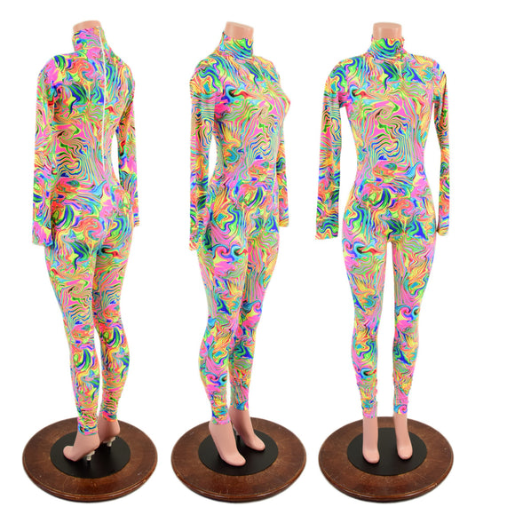 Neon Flux Long Sleeve Catsuit with Back Zipper