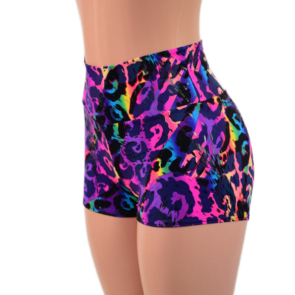 Rainbow Leopard High Waist Shorts
