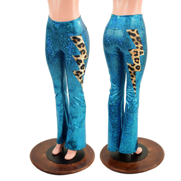 High Waist Boot Cut Leggings with Lightning Bolts - 1