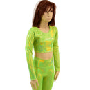 Girls Long Sleeve Crop Top in Neon Lime Holographic-3