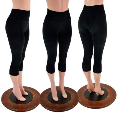 High Waist Capri Leggings in Black Velvet