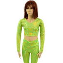 Girls Long Sleeve Crop Top in Neon Lime Holographic-2