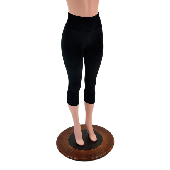 High Waist Capri Leggings in Black Velvet