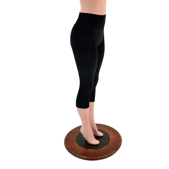 High Waist Capri Leggings in Black Velvet