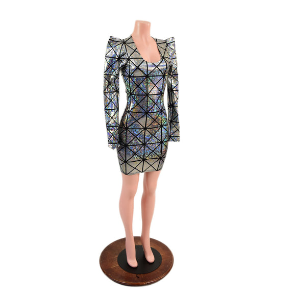 Cracked Tiles Sharp Shoulder Dress with Scoop Neckline