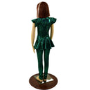 Girls Green Kaleidoscope Catsuit with Front Zipper and Ruffle Rump - Coquetry Clothing