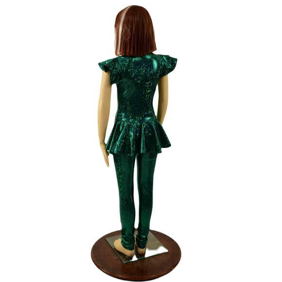 Girls Green Kaleidoscope Catsuit with Front Zipper and Ruffle Rump - Coquetry Clothing
