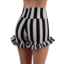 High Waist Shorts with Ruffled Leg in Black and White Stripe - Coquetry Clothing