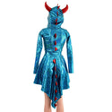 Turquoise Dragon Hoodie Skater Dress  with Spikes and HORNS - 3