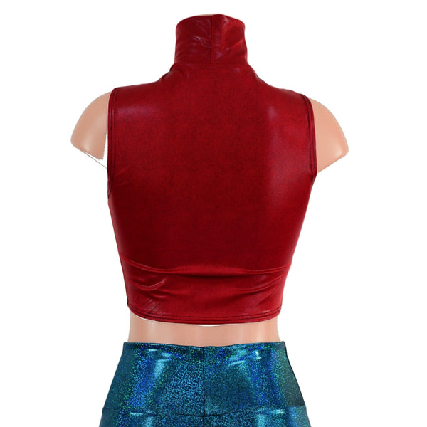 Coagulant Red Sleeveless Turtleneck Crop Top - 3