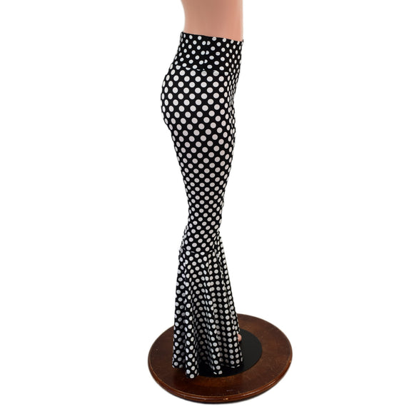 Black and White Polka Dot Print High Waist Bell Bottom Flares