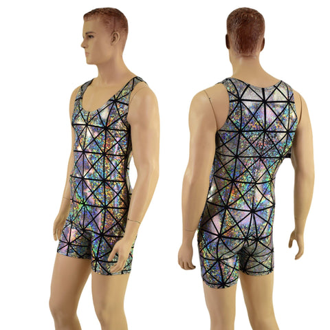 Mens Disco Ball Silver on Black Cracked Tiles Singlet Romper - Coquetry Clothing