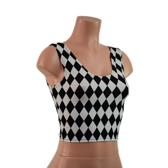Ready To Ship Black and White Diamond Print Crop Tank