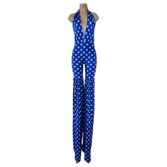 Blue and White Stars Stilting Costume