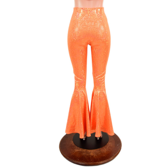 Neon Orange Kaleidoscope High Waist Bell Bottom Flares