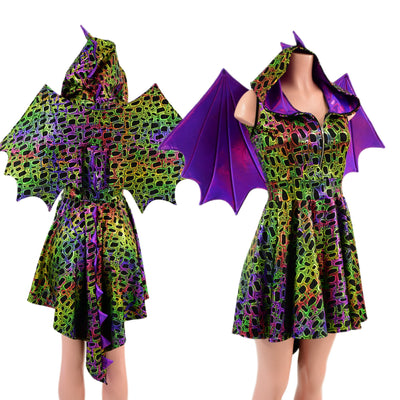Poisonous Dragon Hoodie Skater Dress and Wings Set