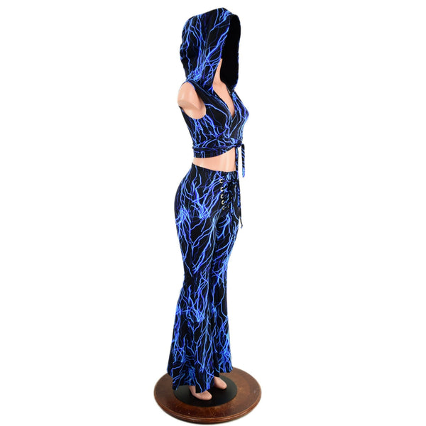Front Lace Up High Waist Solar Flares and Wrap & Tie Hooded Crop - 2